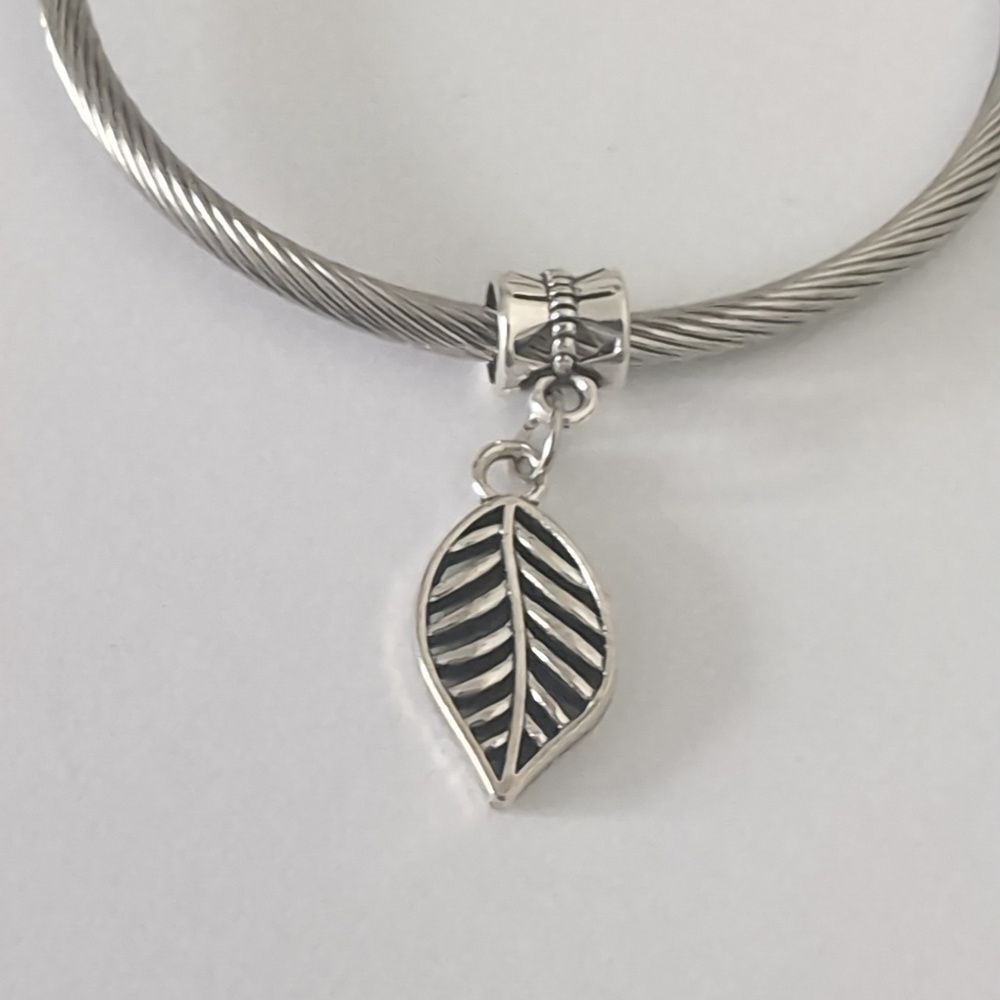 Silver Leaf Dangle Charm‎ for Pandora Style Bracelet